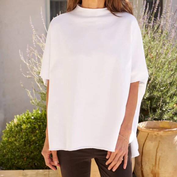 Frank & Eileen Audrey Funnel Neck Triple Fleece Capelet Top One Size White